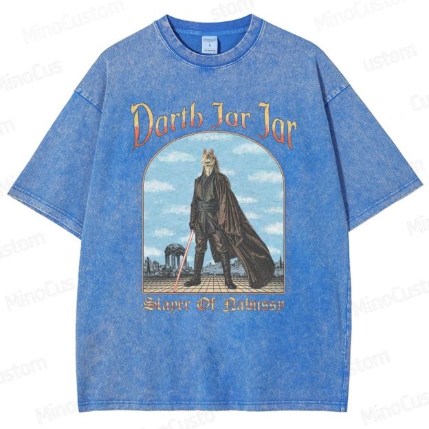 Sci - Fi Character and Lightsaber Themed Washed T - Shirt