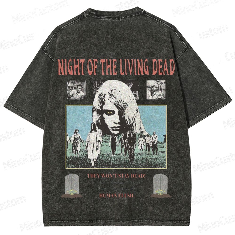 Horror Movie Scene and Text Themed Washed T - Shirt