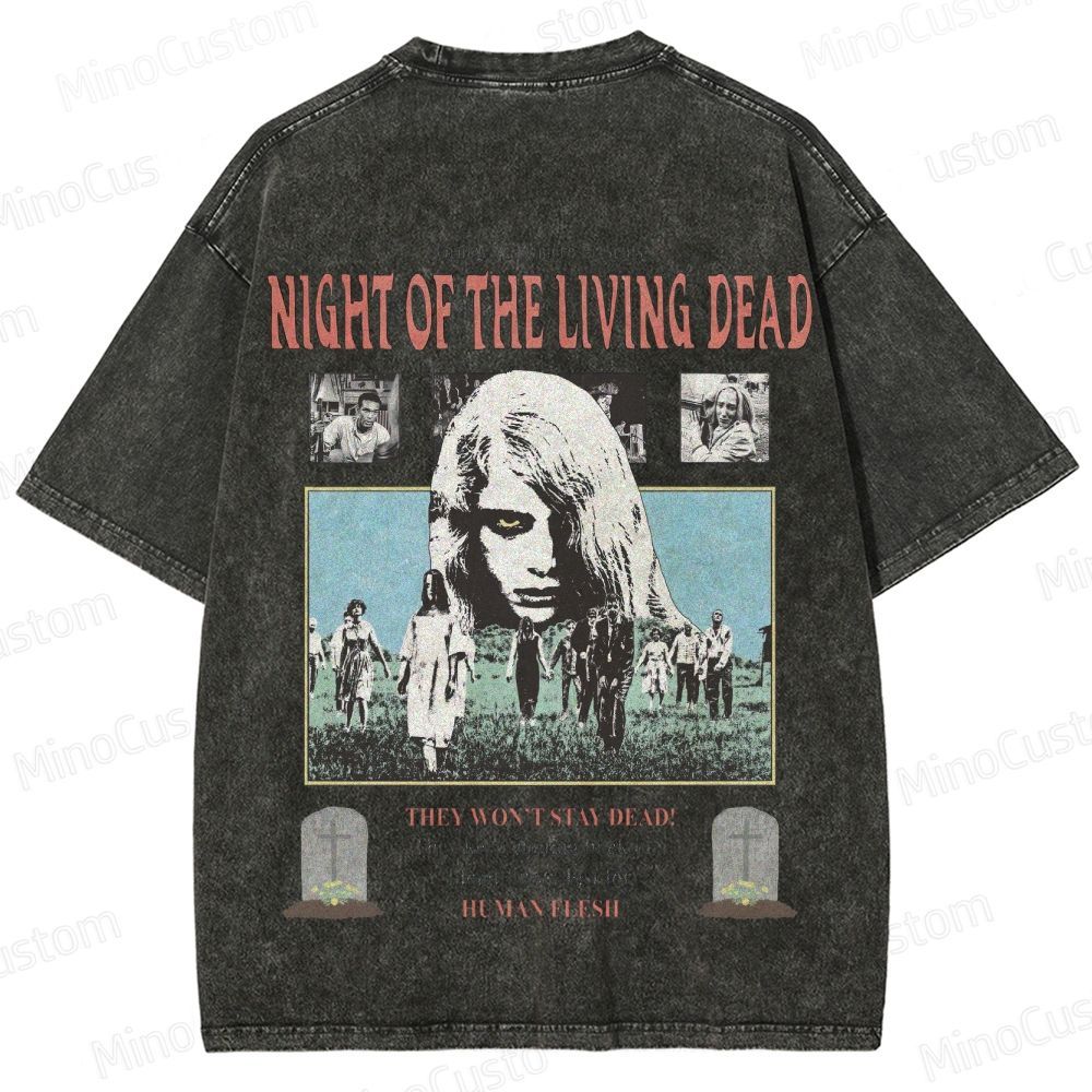 Horror Movie Scene and Text Themed Washed T - Shirt