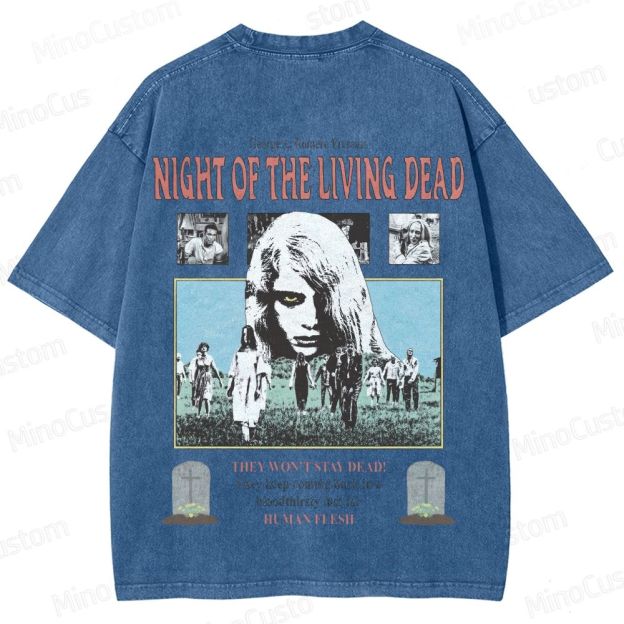 Horror Movie Scene and Text Themed Washed T - Shirt