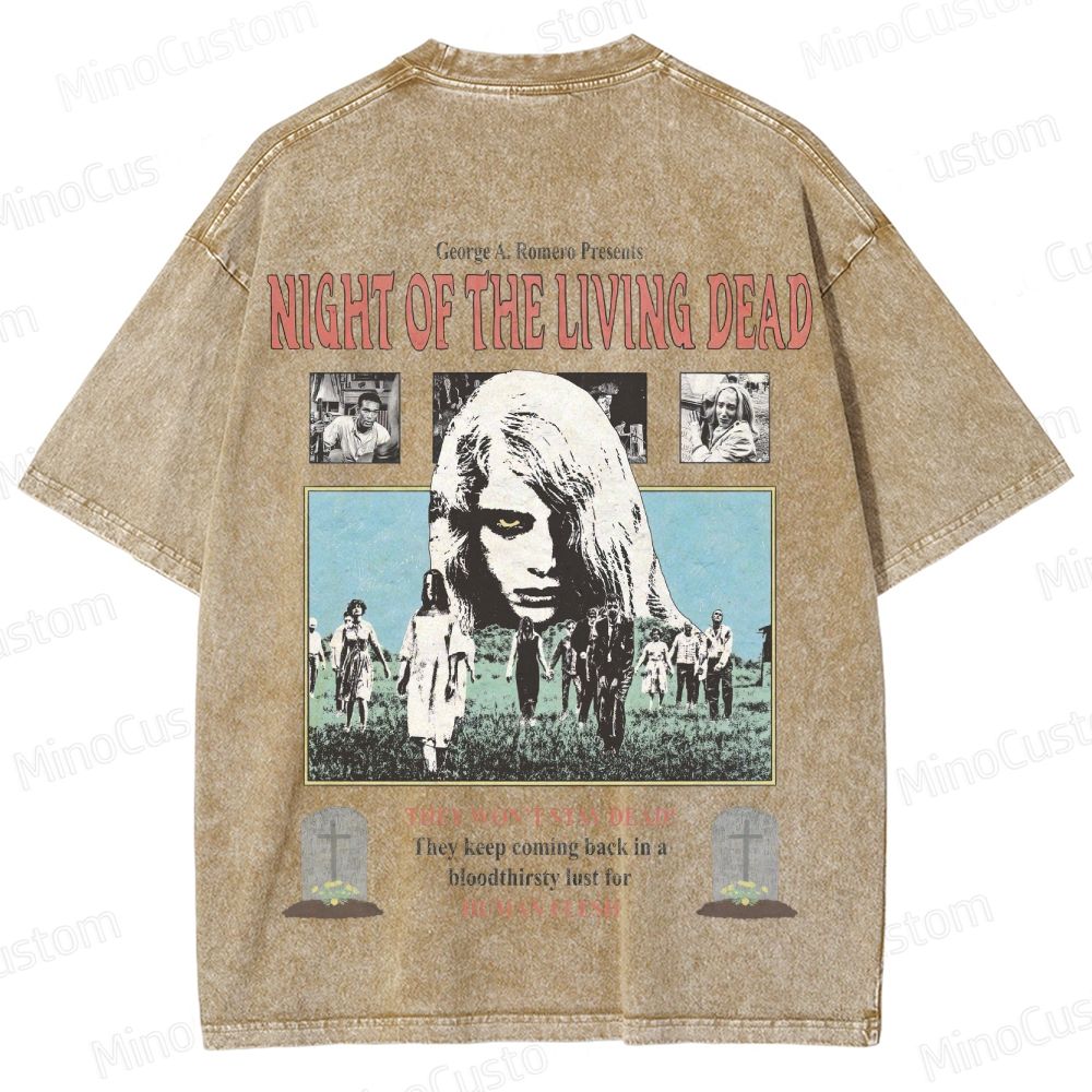 Horror Movie Scene and Text Themed Washed T - Shirt