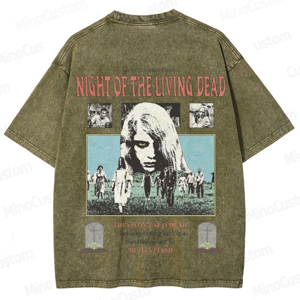 Horror Movie Scene and Text Themed Washed T - Shirt