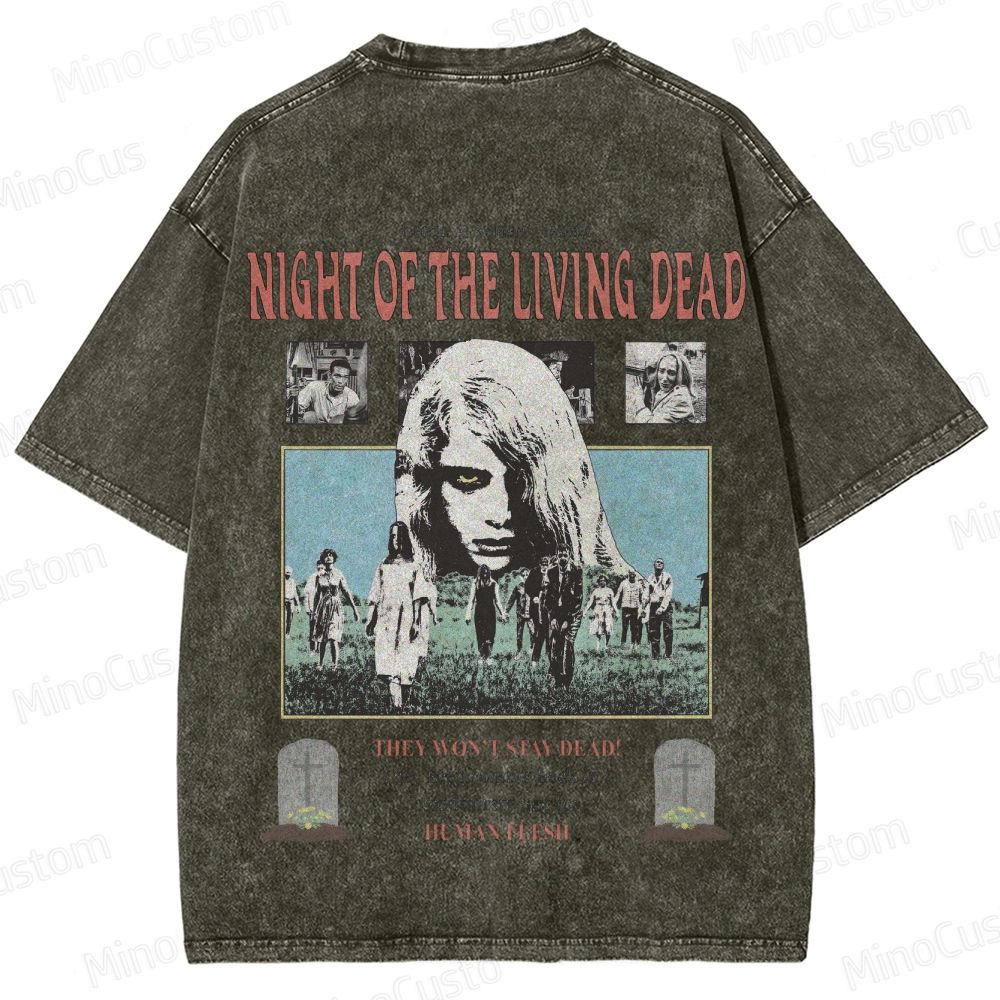 Horror Movie Scene and Text Themed Washed T - Shirt