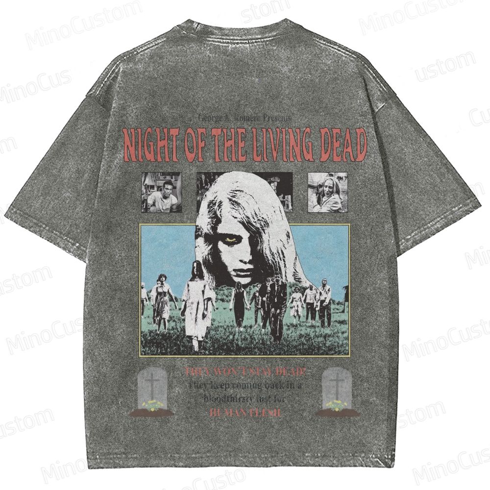 Horror Movie Scene and Text Themed Washed T - Shirt