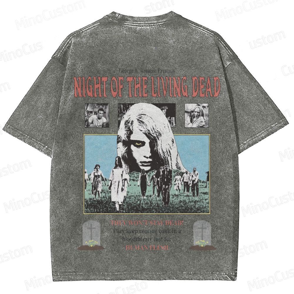 Horror Movie Scene and Text Themed Washed T - Shirt