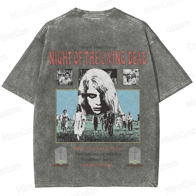 Horror Movie Scene and Text Themed Washed T - Shirt