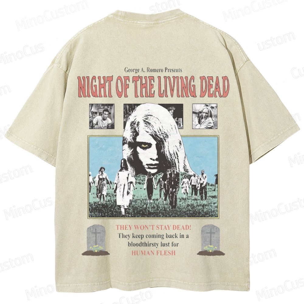 Horror Movie Scene and Text Themed Washed T - Shirt