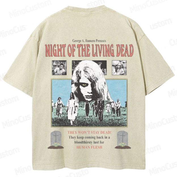 Horror Movie Scene and Text Themed Washed T - Shirt