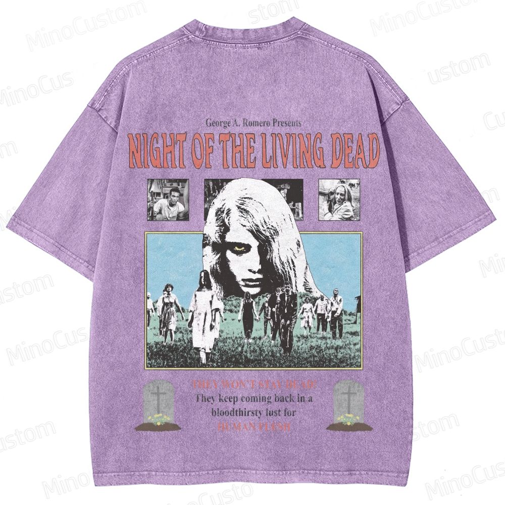 Horror Movie Scene and Text Themed Washed T - Shirt