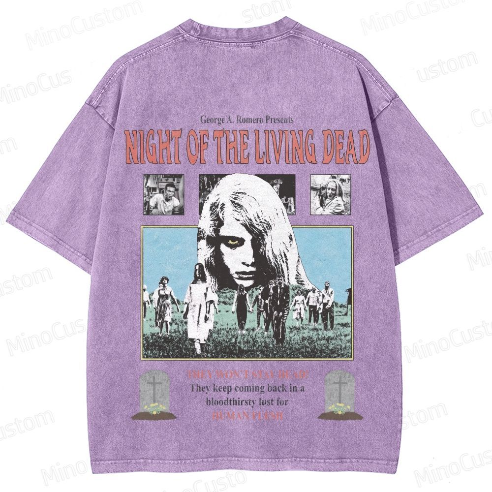 Horror Movie Scene and Text Themed Washed T - Shirt