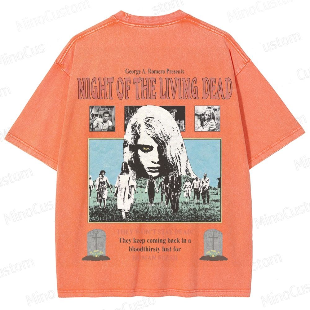 Horror Movie Scene and Text Themed Washed T - Shirt