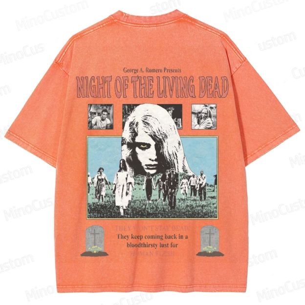 Horror Movie Scene and Text Themed Washed T - Shirt