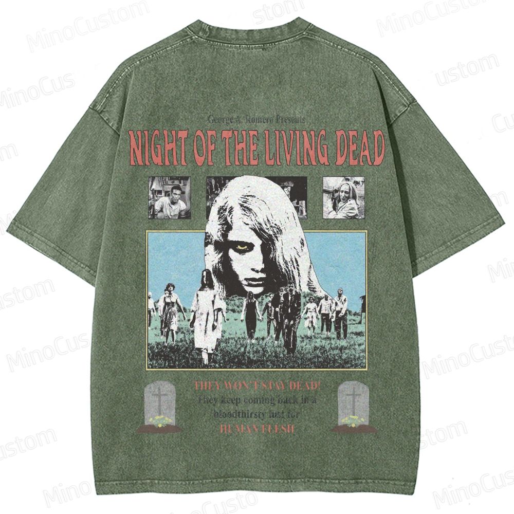 Horror Movie Scene and Text Themed Washed T - Shirt