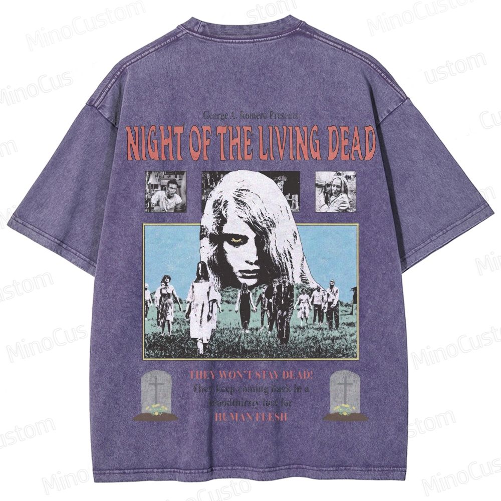 Horror Movie Scene and Text Themed Washed T - Shirt