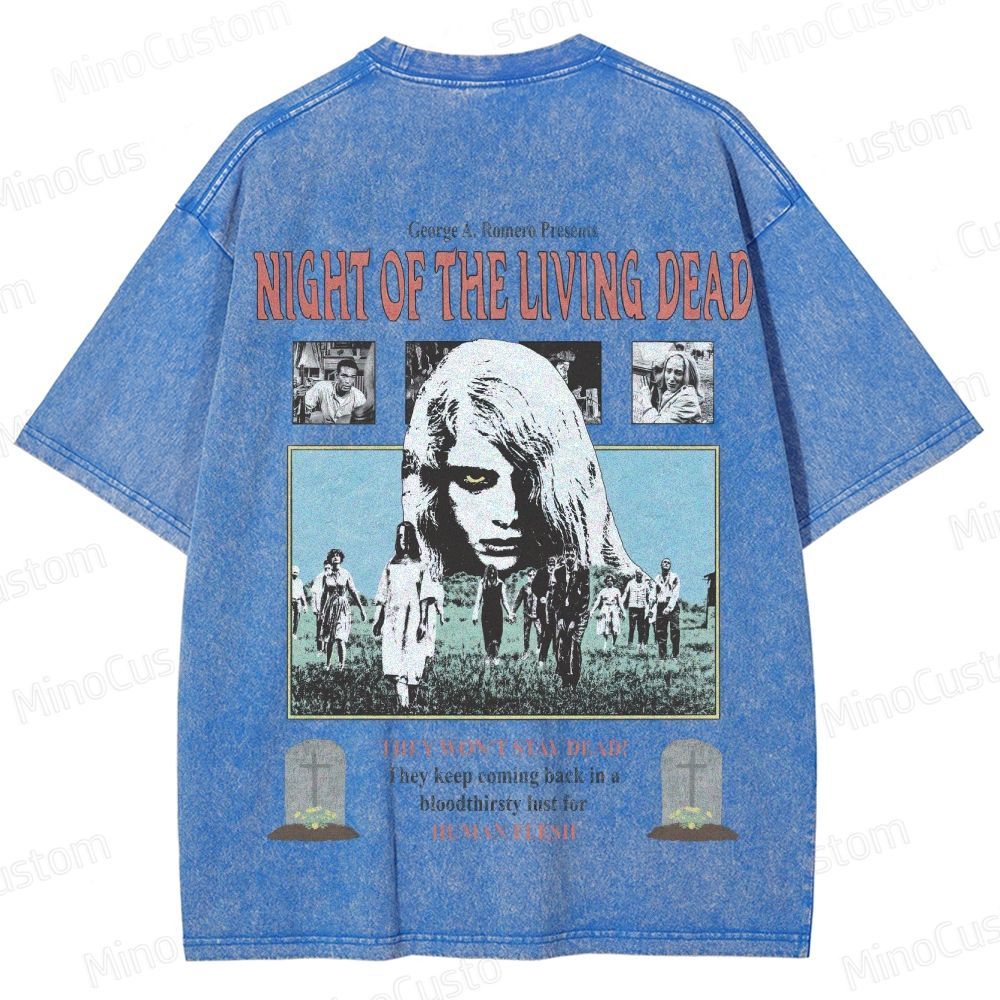 Horror Movie Scene and Text Themed Washed T - Shirt