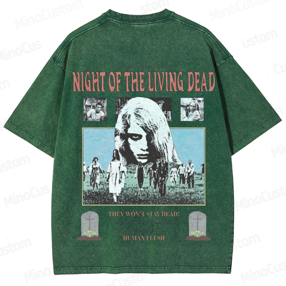 Horror Movie Scene and Text Themed Washed T - Shirt