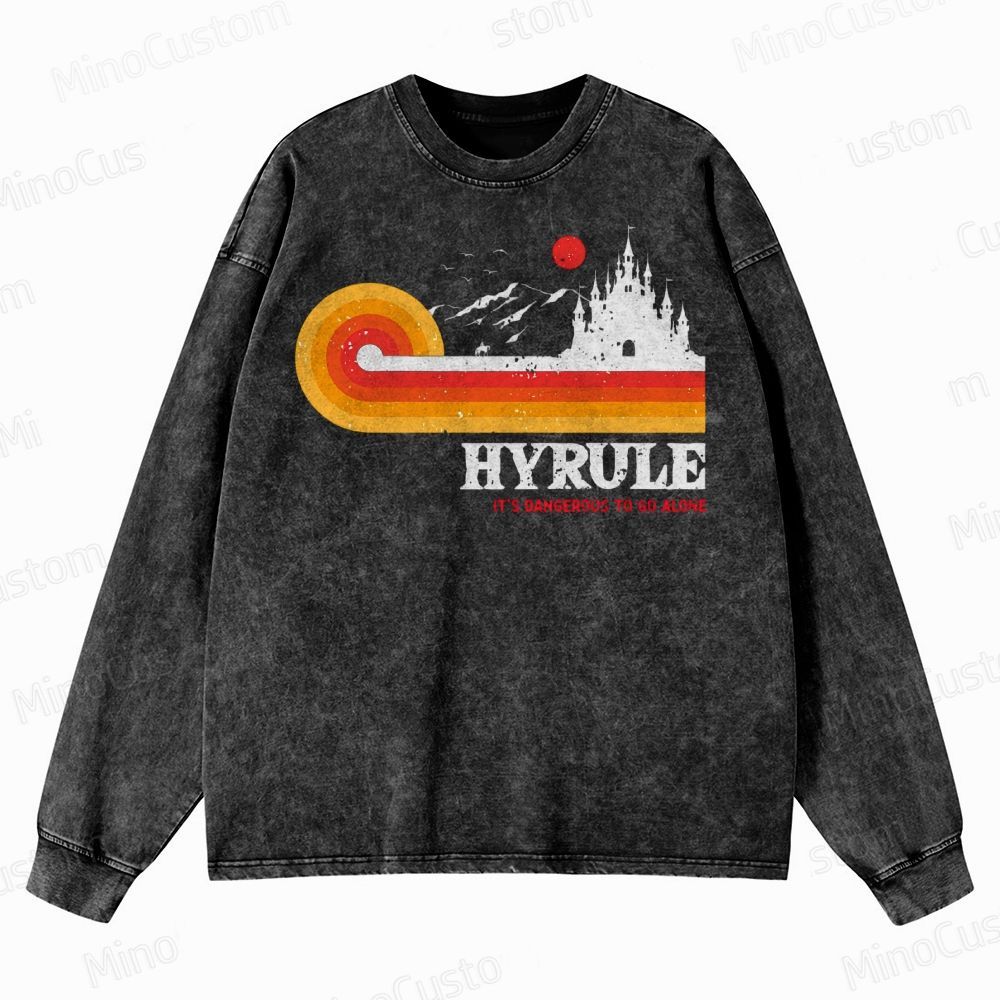 It's Dangerous To Go Alone Casual Printed Crewneck Washed Sweatshirt