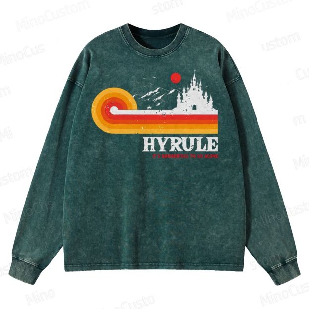 It's Dangerous To Go Alone Casual Printed Crewneck Washed Sweatshirt 