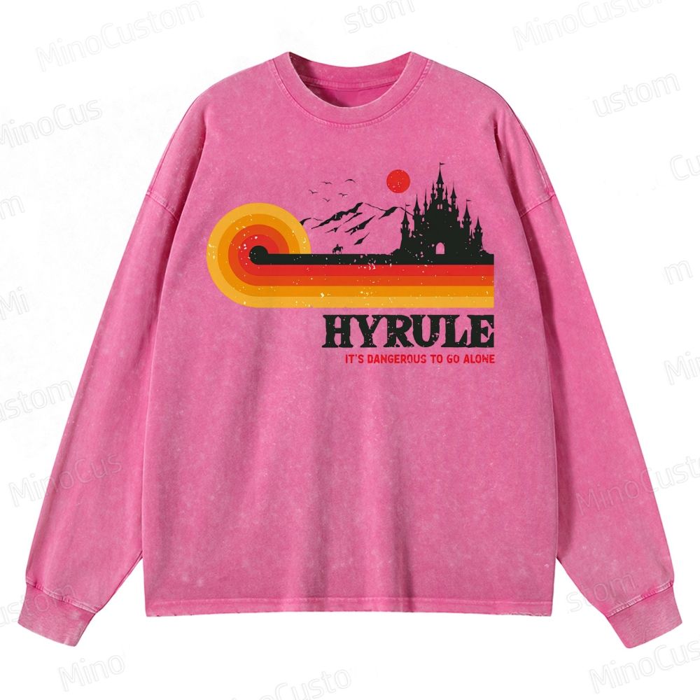 It's Dangerous To Go Alone Casual Printed Crewneck Washed Sweatshirt 