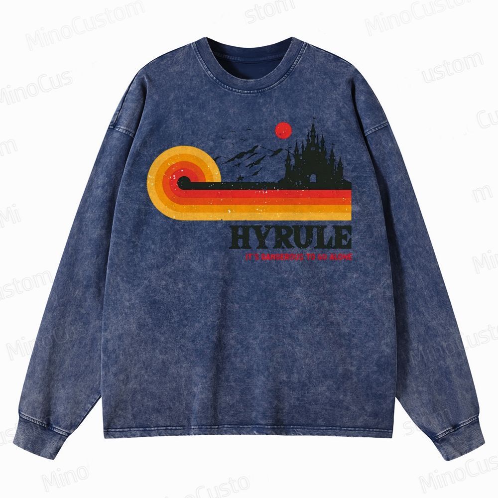 It's Dangerous To Go Alone Casual Printed Crewneck Washed Sweatshirt 