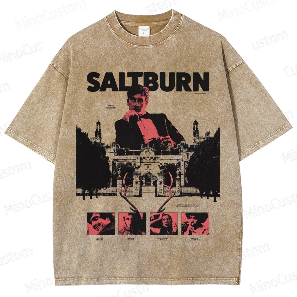 Vintage - Style Character and Mansion Graphic Short - Sleeve T - Shirt