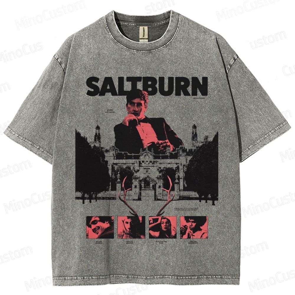 Vintage - Style Character and Mansion Graphic Short - Sleeve T - Shirt