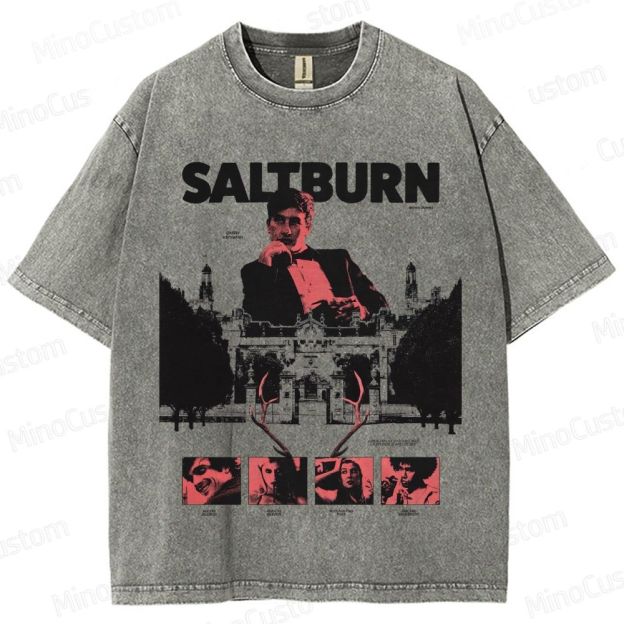 Vintage - Style Character and Mansion Graphic Short - Sleeve T - Shirt