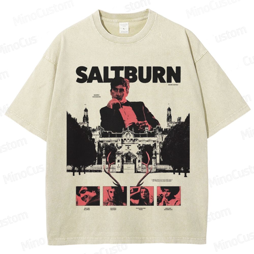 Vintage - Style Character and Mansion Graphic Short - Sleeve T - Shirt