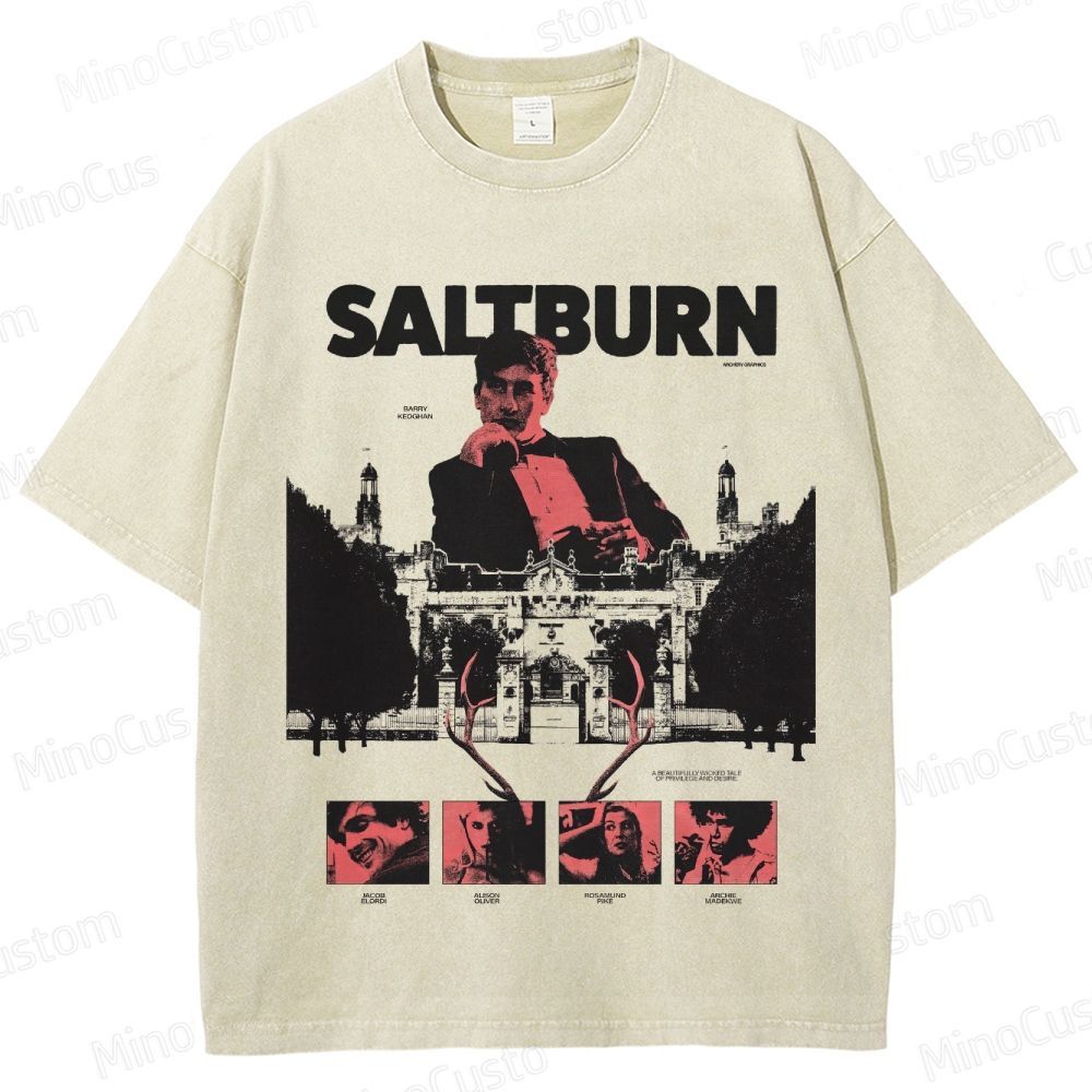 Vintage - Style Character and Mansion Graphic Short - Sleeve T - Shirt