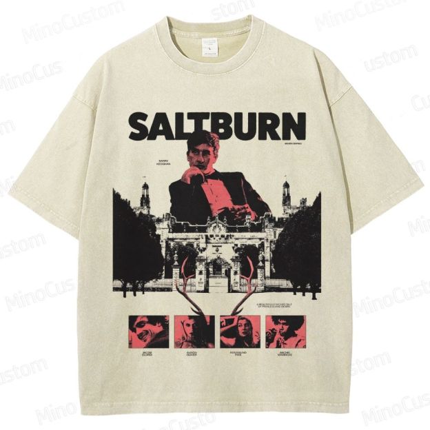 Vintage - Style Character and Mansion Graphic Short - Sleeve T - Shirt