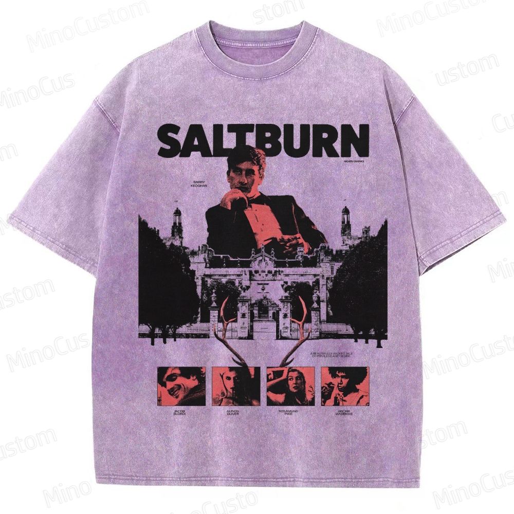 Vintage - Style Character and Mansion Graphic Short - Sleeve T - Shirt