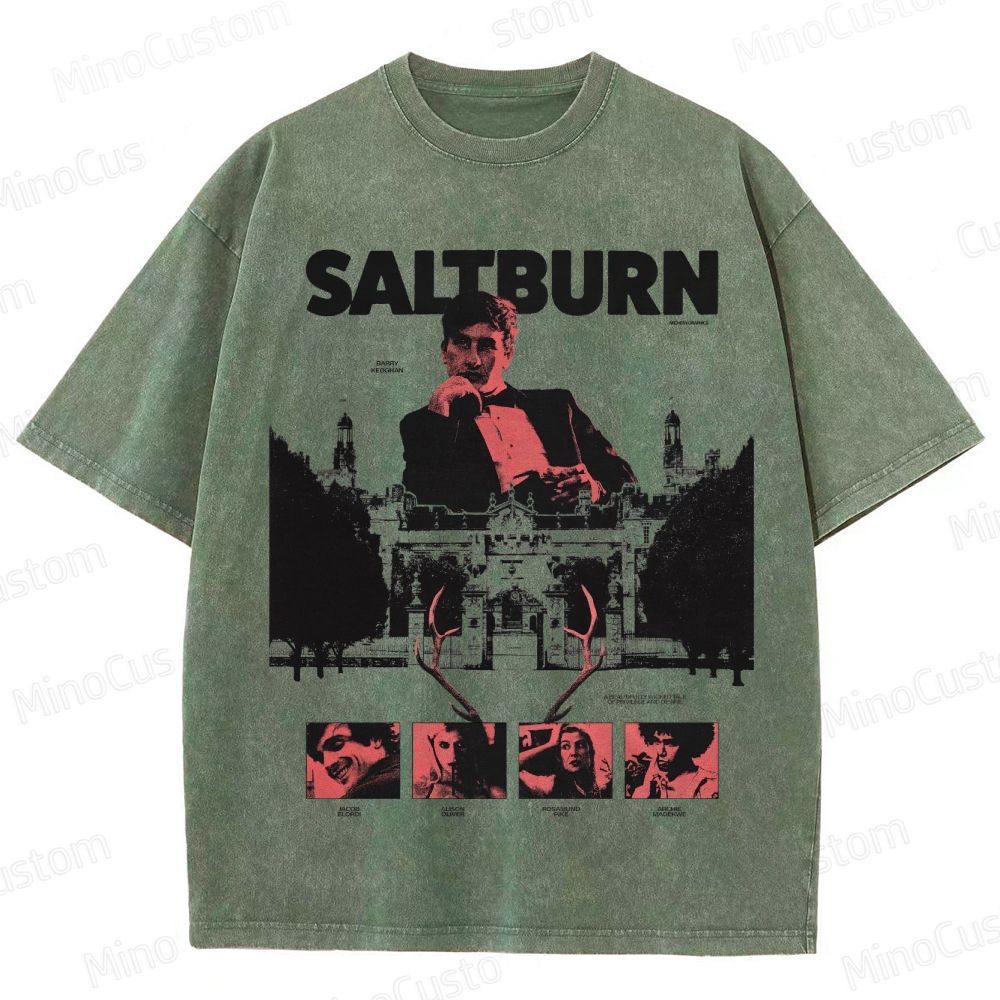 Vintage - Style Character and Mansion Graphic Short - Sleeve T - Shirt