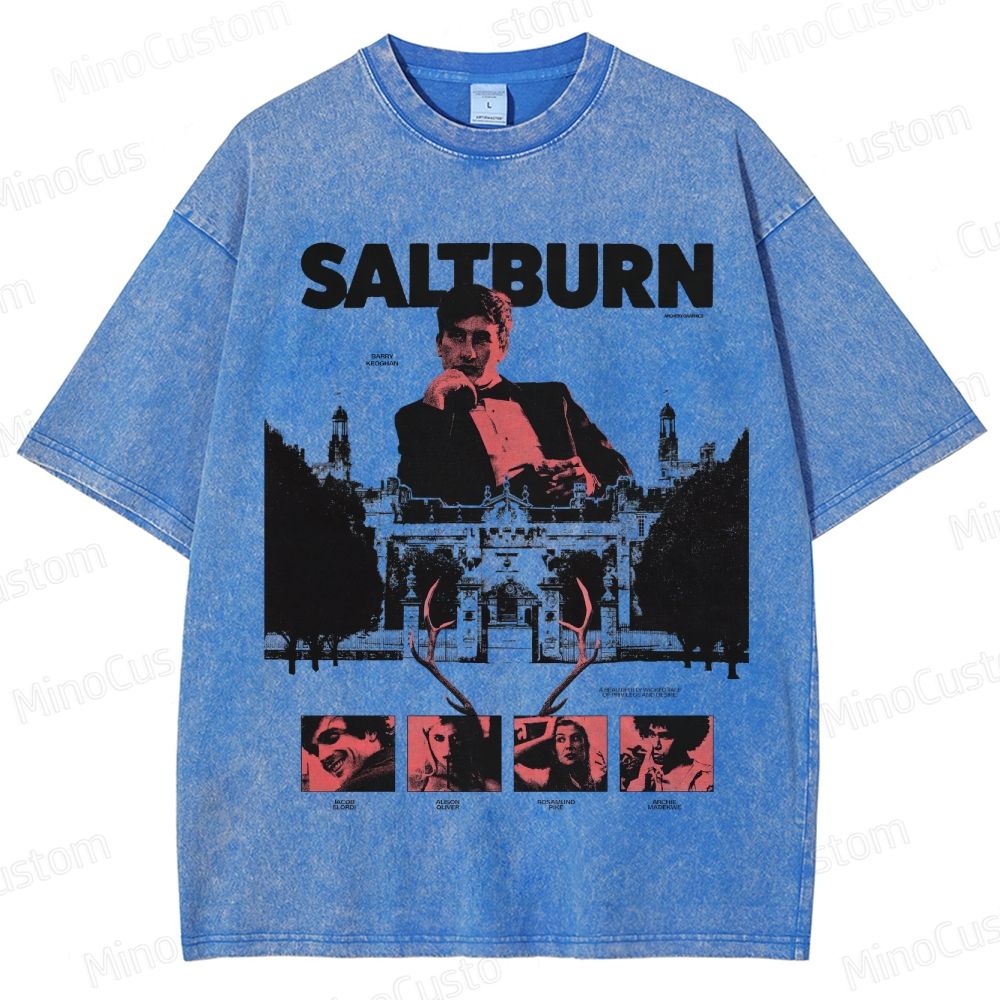 Vintage - Style Character and Mansion Graphic Short - Sleeve T - Shirt