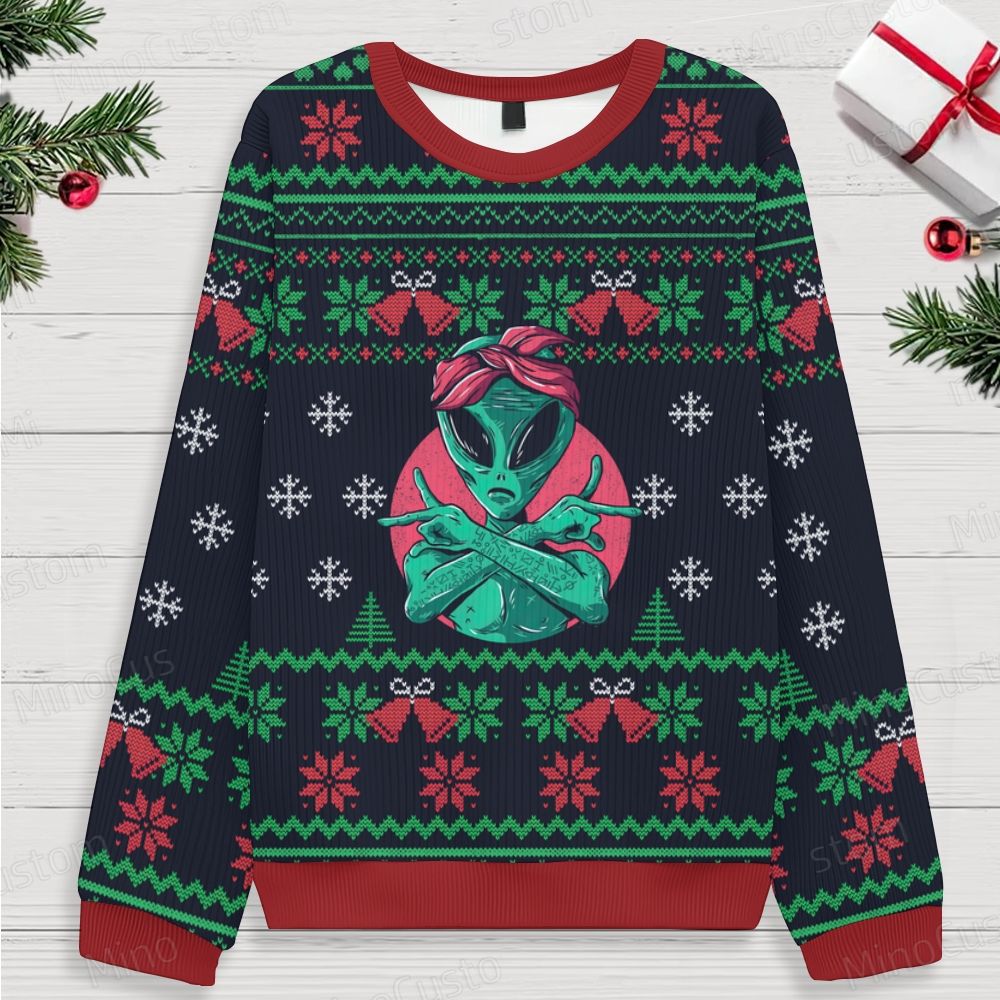 Alien Gangster Ugly Christmas Knit Sweatshirt 