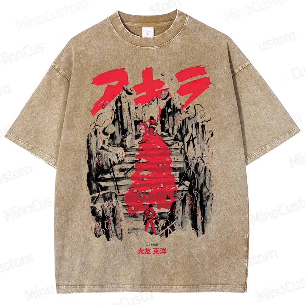 Anime - Style Staircase and Character Graphic Short - Sleeve T - Shirt