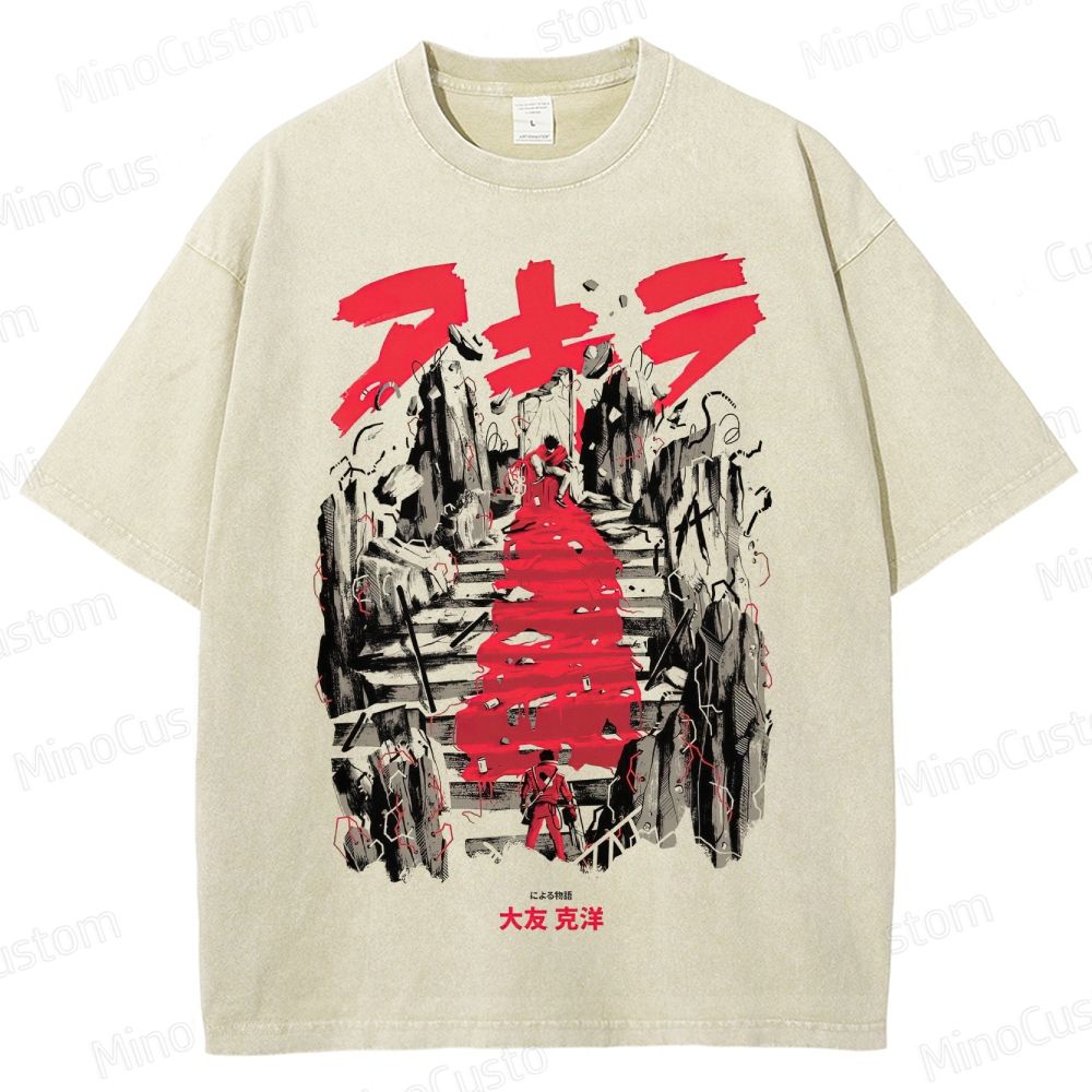 Anime - Style Staircase and Character Graphic Short - Sleeve T - Shirt