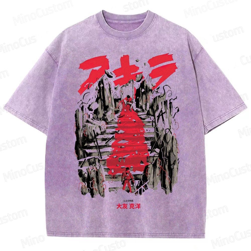 Anime - Style Staircase and Character Graphic Short - Sleeve T - Shirt