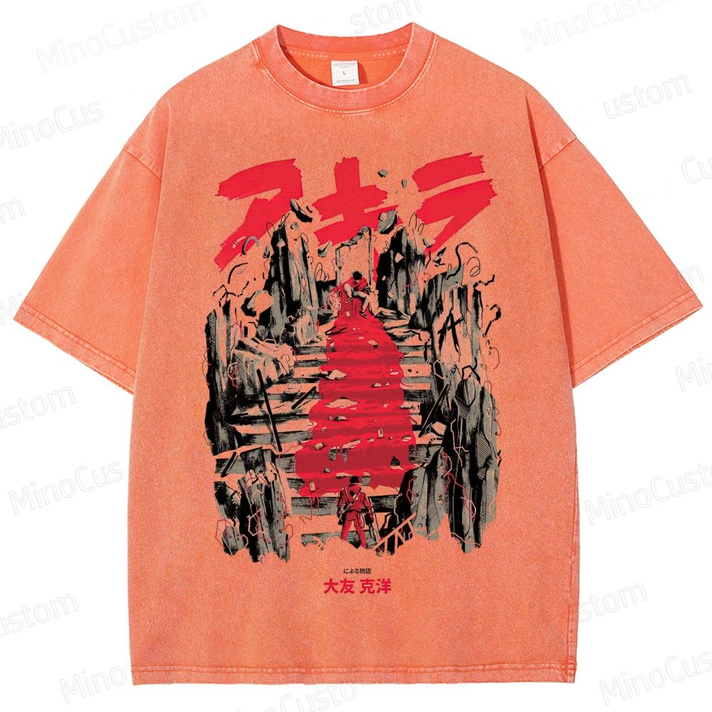 Anime - Style Staircase and Character Graphic Short - Sleeve T - Shirt