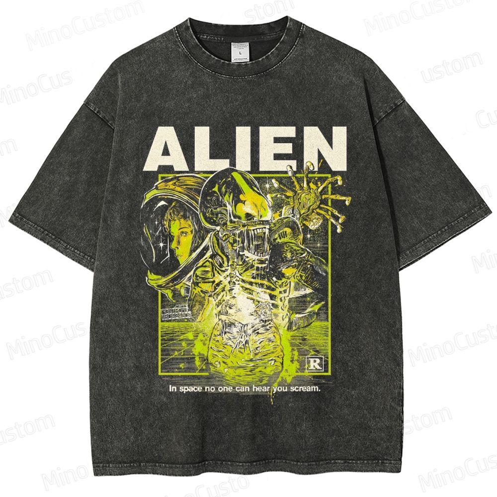 Sci - Fi Creature and Astronaut Graphic Short - Sleeve T - Shirt