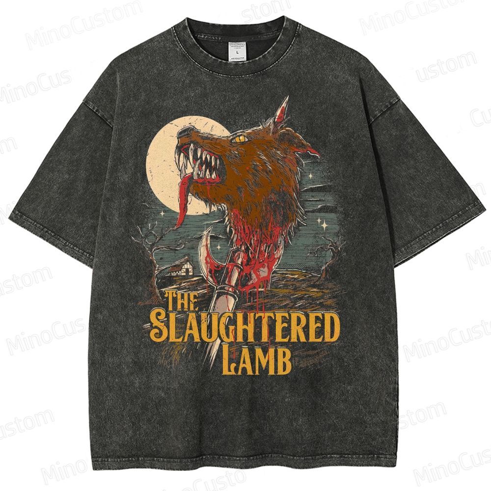 Horror - Themed Wolf and Axe Graphic Short - Sleeve T - Shirt