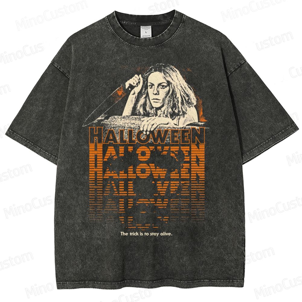 Horror - Themed Character and Text Graphic Short - Sleeve T - Shirt