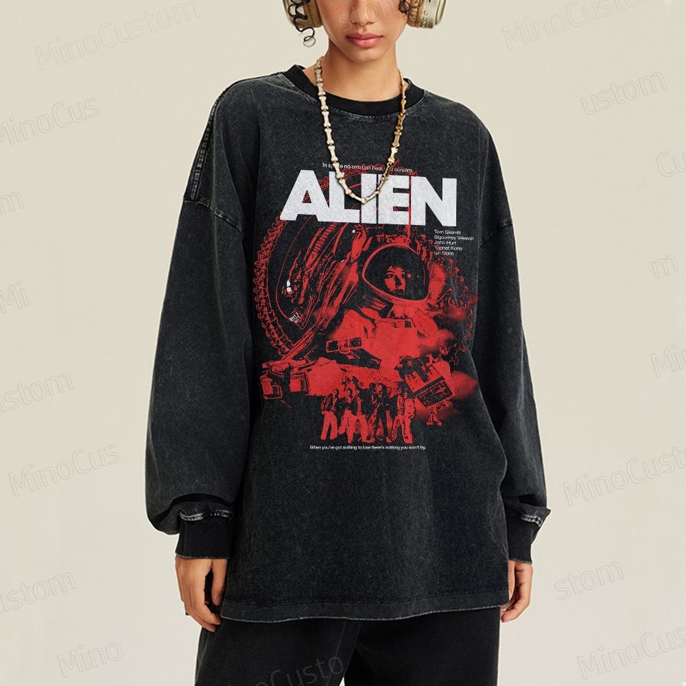 Sci - Fi Creature and Astronaut Graphic Long - Sleeve T - Shirt