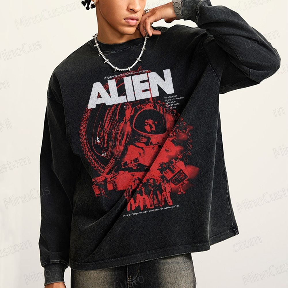 Sci - Fi Creature and Astronaut Graphic Long - Sleeve T - Shirt