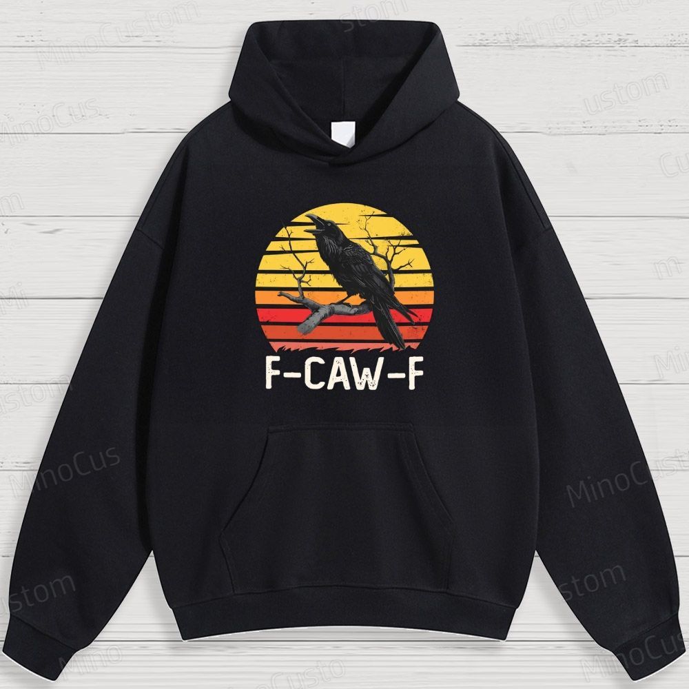 Retro Crow and Sunset Graphic Hoodie