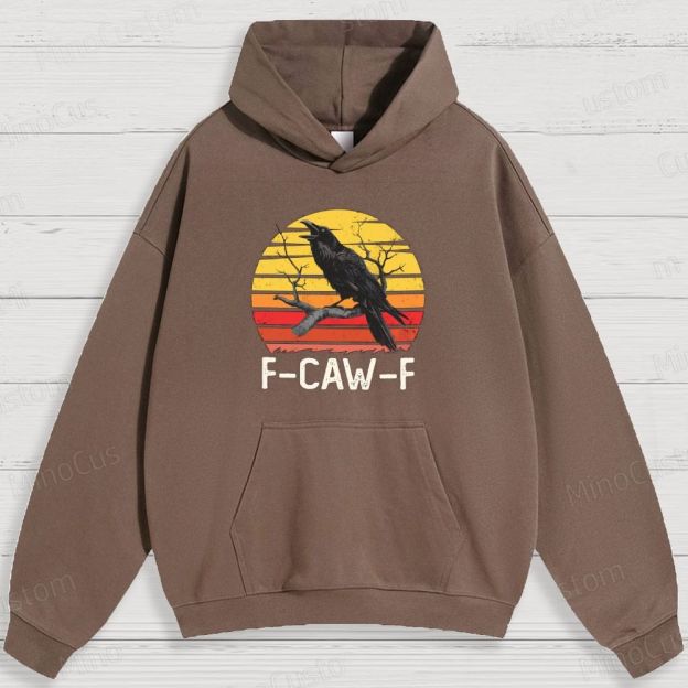 Retro Crow and Sunset Graphic Hoodie
