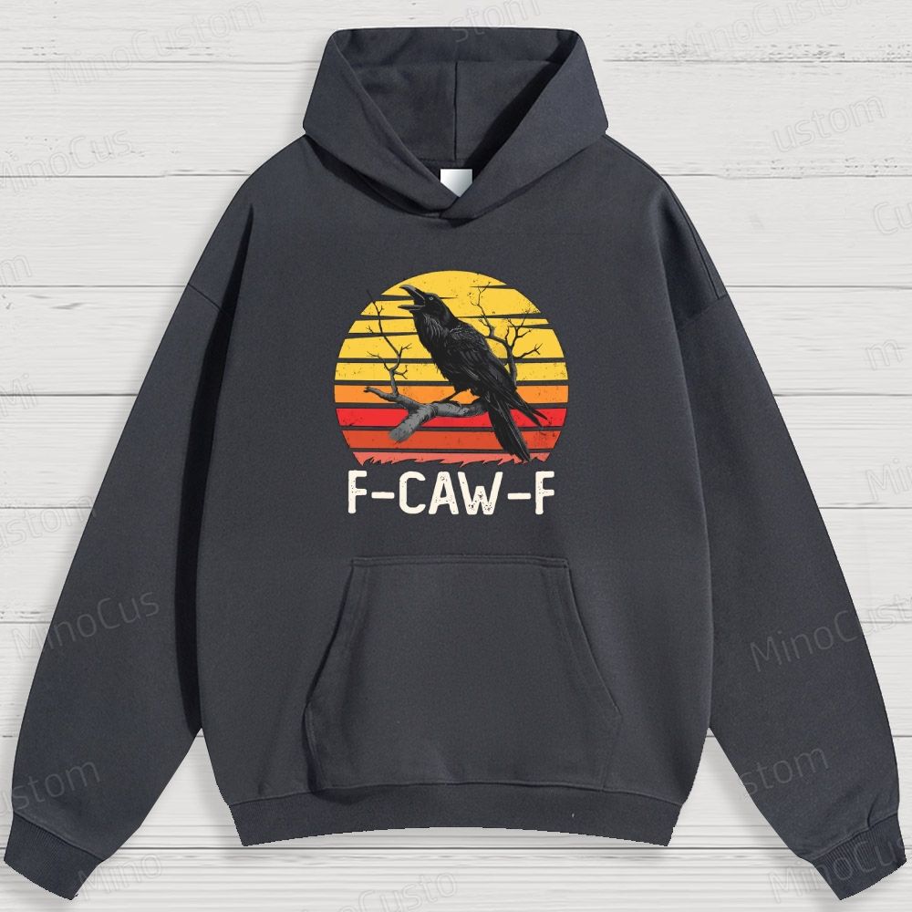 Retro Crow and Sunset Graphic Hoodie