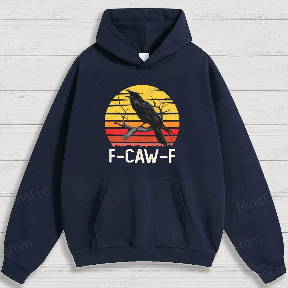 Retro Crow and Sunset Graphic Hoodie
