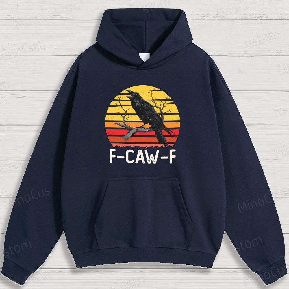Retro Crow and Sunset Graphic Hoodie