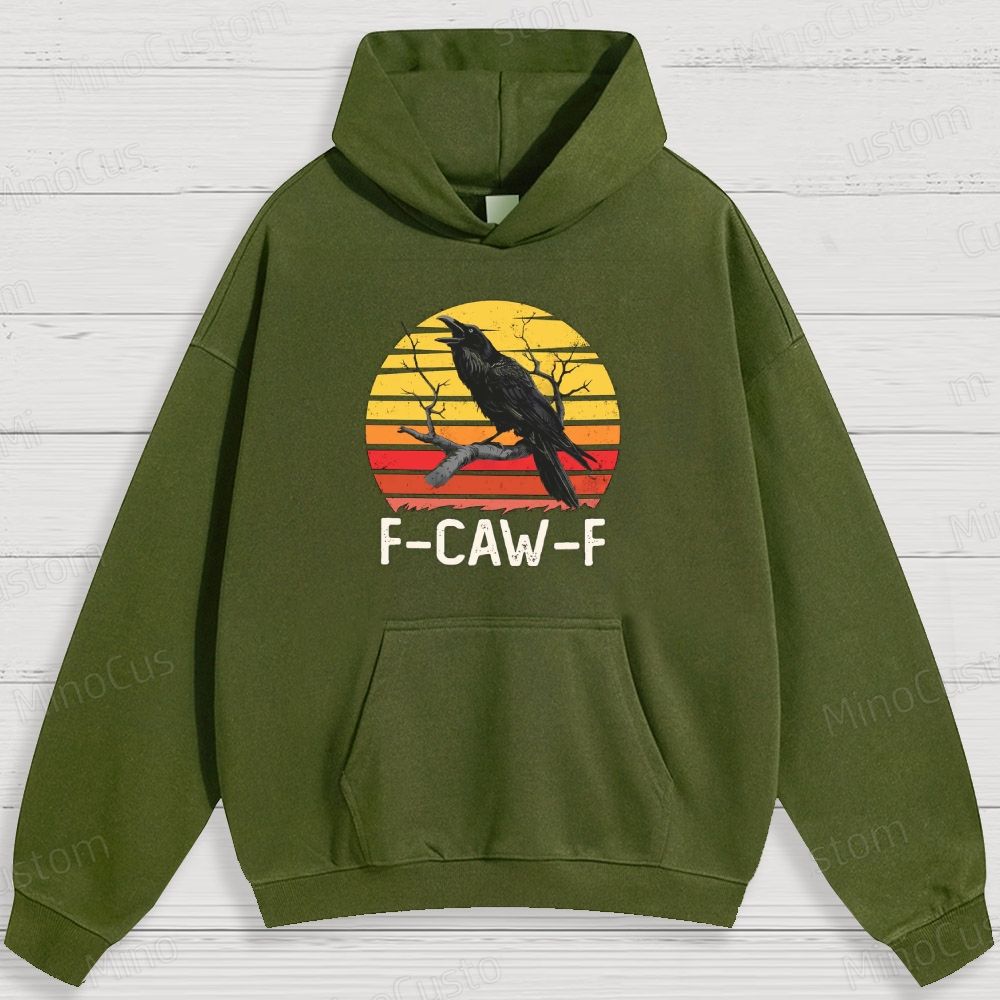Retro Crow and Sunset Graphic Hoodie