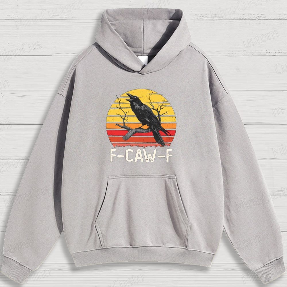 Retro Crow and Sunset Graphic Hoodie